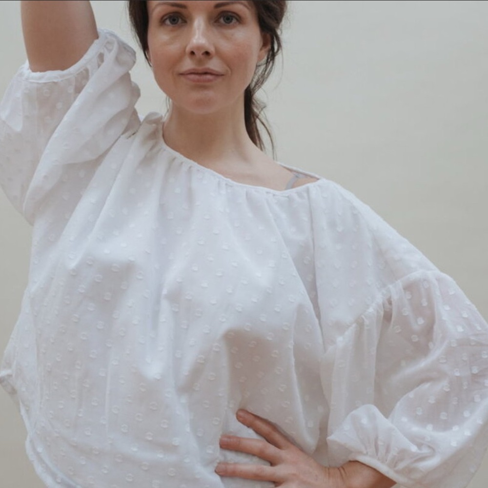 Devon's Drawer Lucinda Oversized Swiss Dot Boxy Shirt Organic Cotton Large